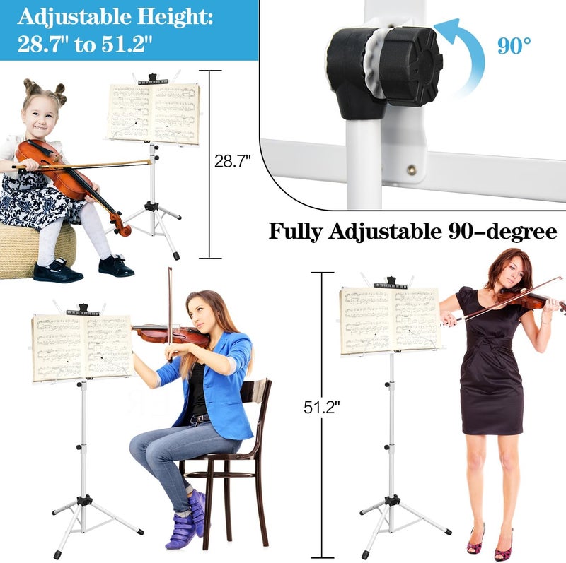 DkOvn 1 Pack Music Stand, 2 in 1 Dual-Use Folding Sheet Music Stand, Lightweight Portable Adjustable Desktop Book Stand with Music Sheet Clip Holder & Carrying Bag - Image 2